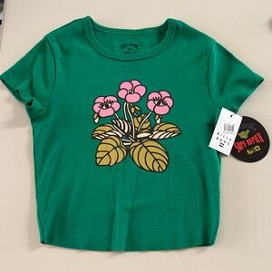 Billabong Green Tee with Pink Floral Design